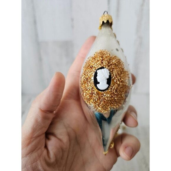 Vintage tinsel teardrop glass ornament Victorian set Xmas silver gold tree - Picture 3 of 9